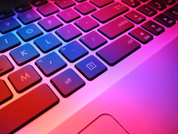 Neon rainbow keyboard close-up